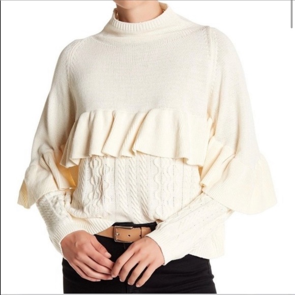 Project NAADAM Sweaters |Ivory Neck Ruffle Sweater - Picture 2 of 5